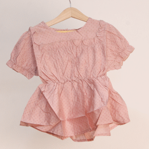 Girl's Cute Polka Dot T-shirt with Puff Sleeves K18