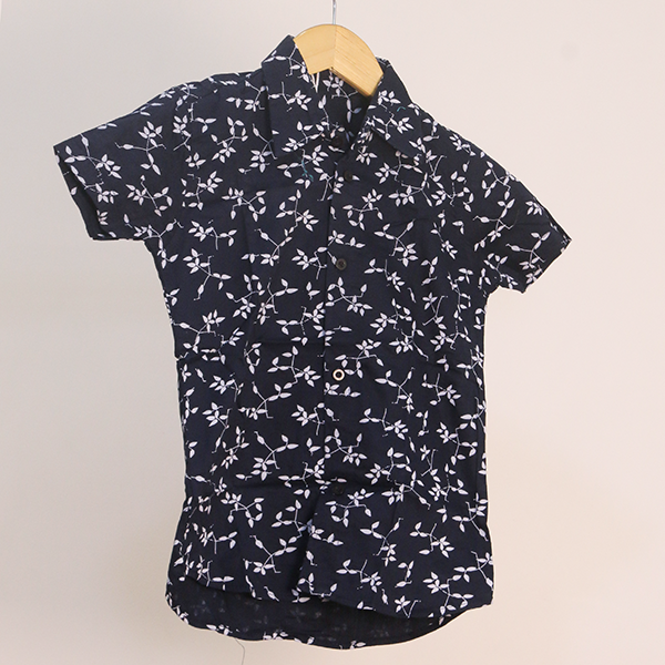 Kid's Navy Leaf- printed Shirt K16