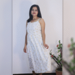 White Floral Ruched Midi Dress L29