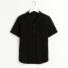 Casual Black Collar Linen Shirt for Men GC36
