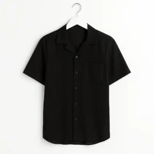 Casual Black Collar Linen Shirt for Men GC36